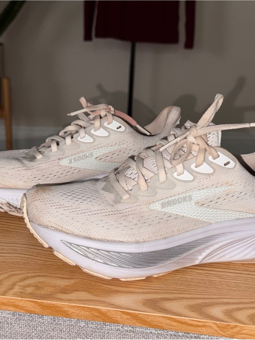 Brooks Women's Running Sneakers in Light Beige and Soft Pink